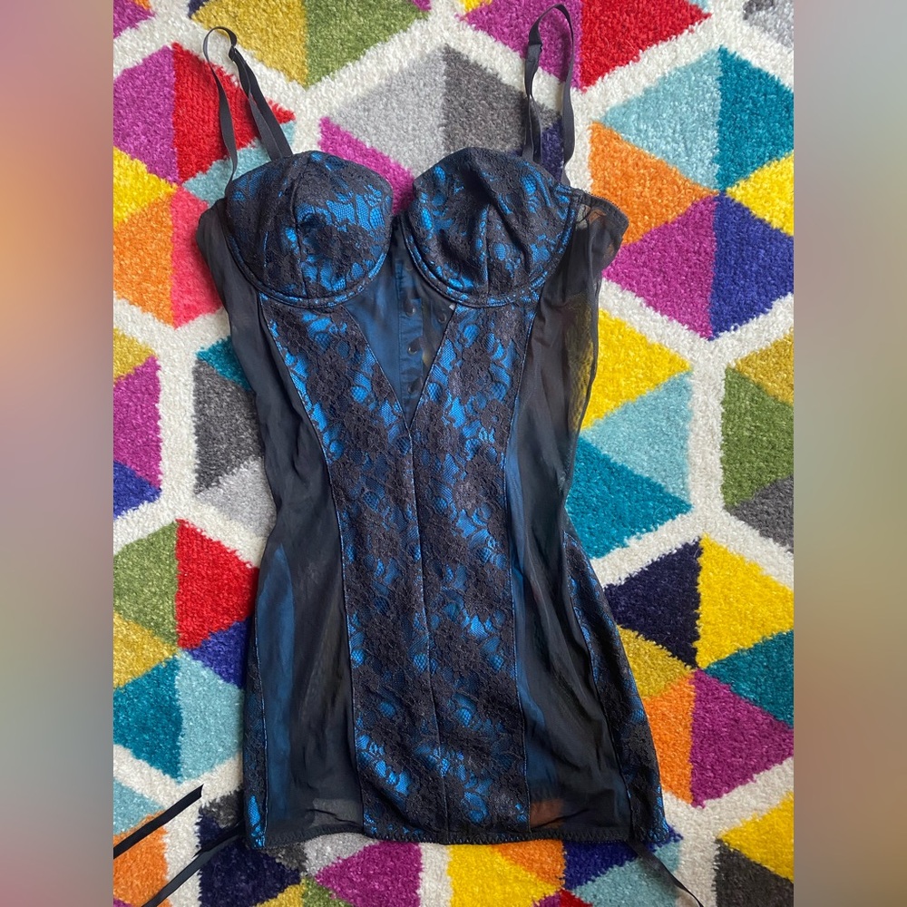 Fredericks of Hollywood Seduction corset lace up dress lingerie vtg